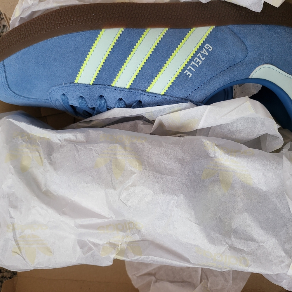 adidas Gazelle Suede Sneakers in Blue with Lime Accents - Picture 2 of 5